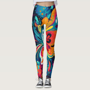 Leggings Explosion florale colorée : Abstraite spirale flor
