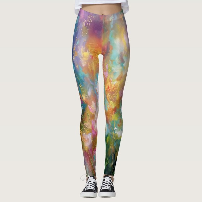Leggings Explosion florale cosmique abstraite dans des coul (Devant)
