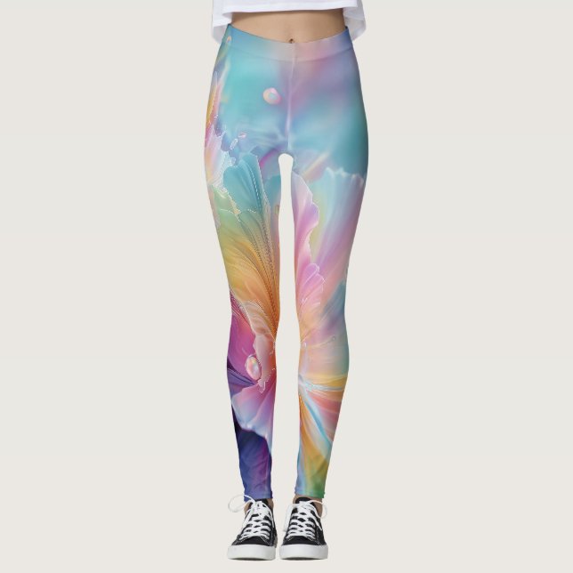 Leggings Explosion florale cosmique abstraite en pastel (Devant)