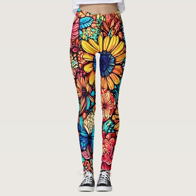 Leggings Explosion florale vibrante par Doodle (Devant)