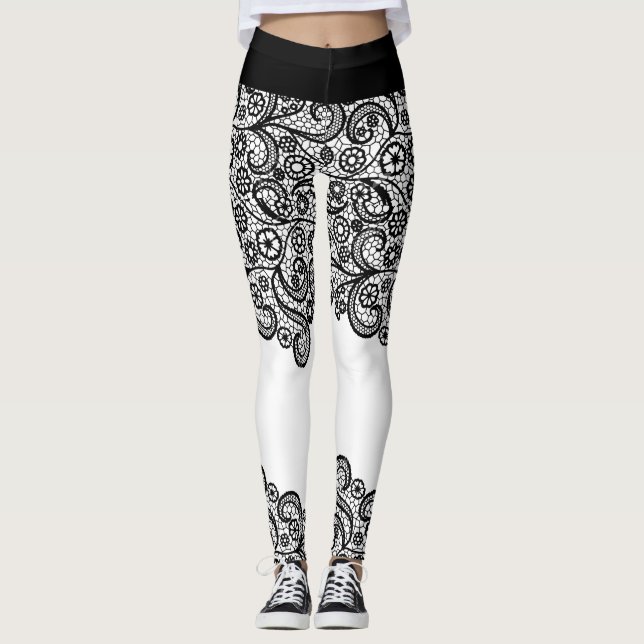 Leggings Express-toi robe nuptiale noire et blanche (Devant)