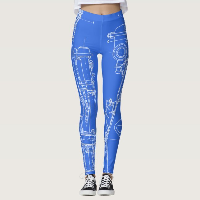 LEGGINGS FAB DESSIN MÉCANIQUE BLUEPRINT BLANC VOTRE COULEUR (Devant)