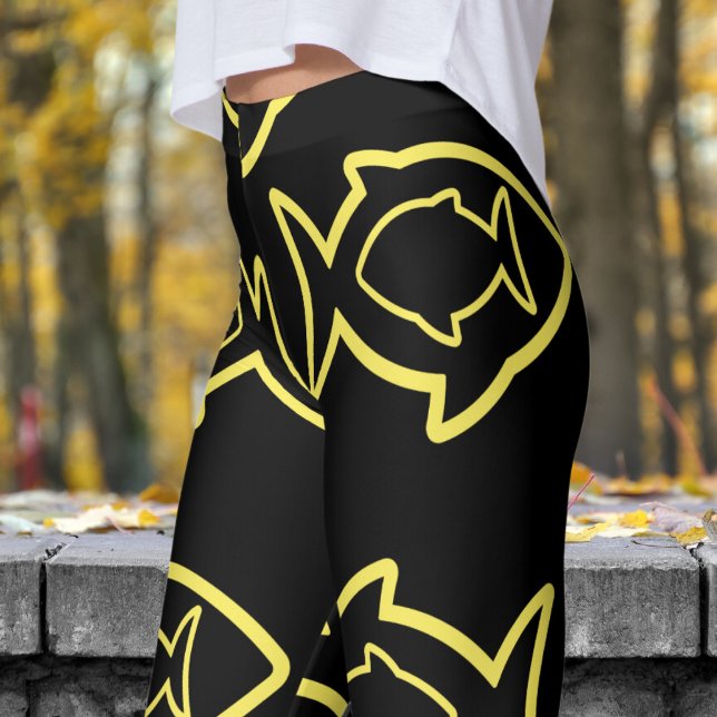 Leggings Fabable Fun Motif noir et jaune Fin (Yellow Fin on Black)