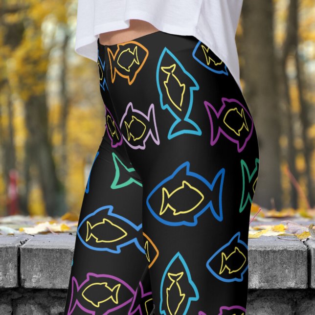 Leggings Fabulous Fun Black Multi Fin Motif (Multi Fin on Black)