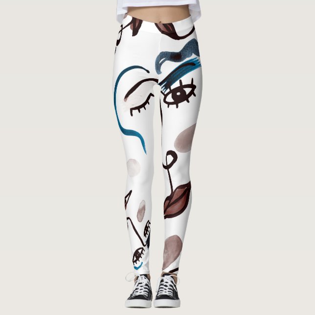 Leggings Face d'art pop : aquarelle abstraite. (Devant)