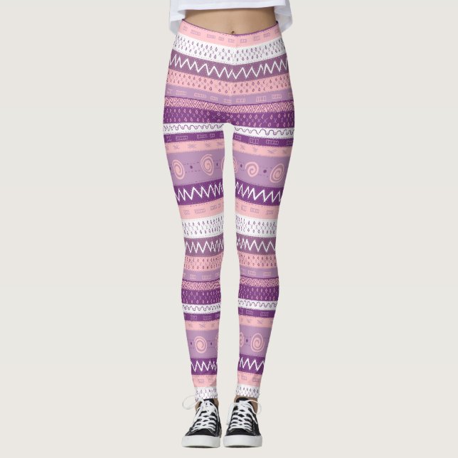 Leggings Fâcheux, Violet Multi-Motif, Blanc Rose (Devant)