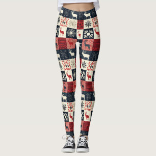 Leggings Fair Isle Patchwork Reindeer