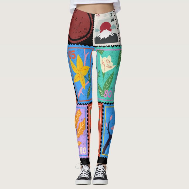 Leggings Fake Masterpiece Collection de timbres aléatoires (Devant)