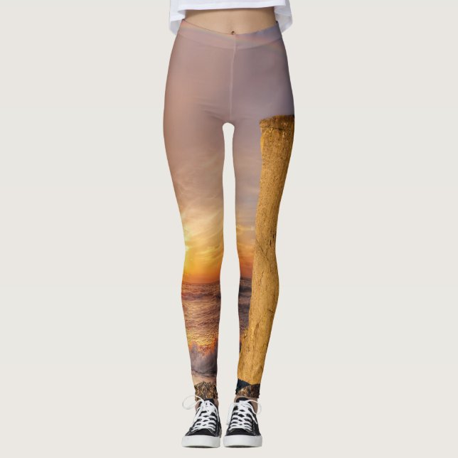 Leggings Falaise de la mer du coucher du soleil (Devant)