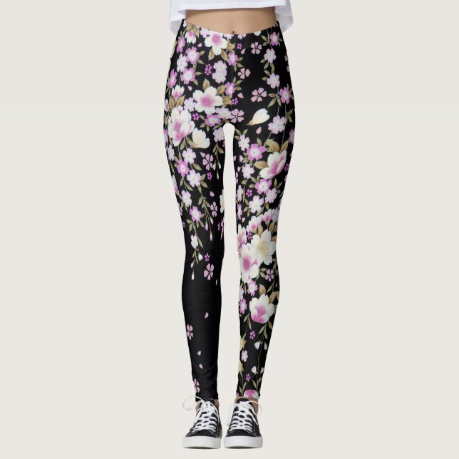 Leggings Falln cascadant les fleurs roses (Devant)