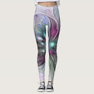 Leggings Fantaisie Abstraite Moderne Fleur Fractale Colorée