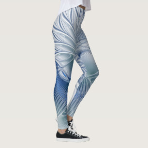 Leggings Fantaisie dynamique Abstrait Tons bleus Art fracta