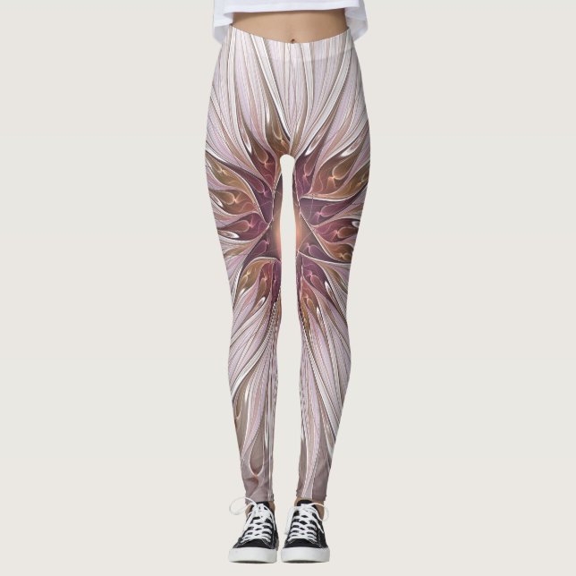 Leggings Fantaisie Florale, Fleur Pastel Moderne Abstraite (Devant)