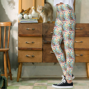 Leggings Fantaisie Pastel Chat Féerique Tigré Floral 