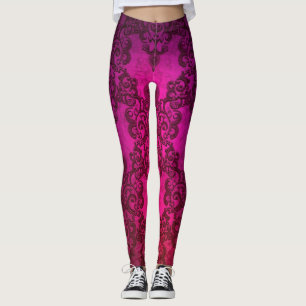 Leggings fantaisie style boho rose profond damassé
