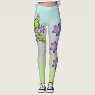 Leggings Fantasie Florale Fleurs Lilas Formes Vertes Fracta