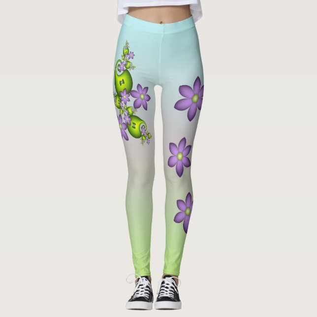 Leggings Fantasie Florale Fleurs Lilas Formes Vertes Fracta (Devant)