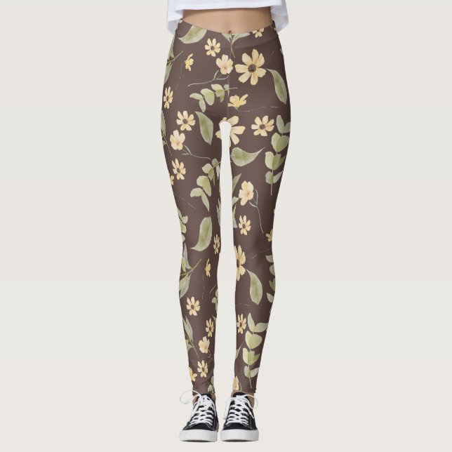 Leggings Fantasie Florale Rétro Brun  (Devant)