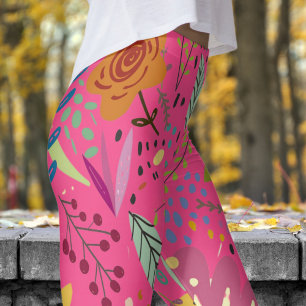 Leggings Fantastique Floral sur impression rose française