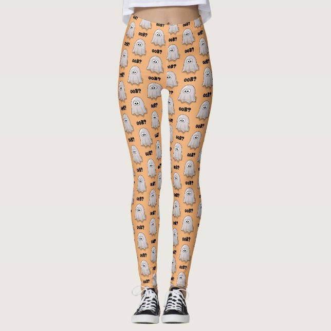 Leggings Fantôme Confus Dit "Oob?" Dessin Animé Drôle d'Hal (Devant)