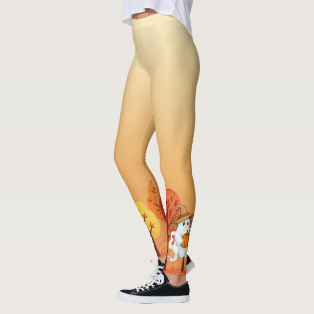 Leggings Fantôme d'automne avec Citrouille (Gauche)