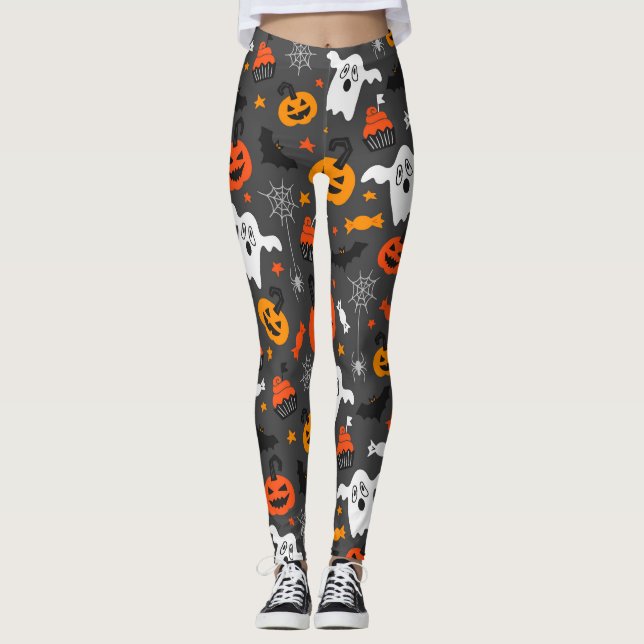 Leggings Fantômes éffrayants et citrouilles (Devant)