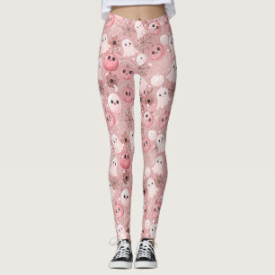 Leggings Fantômes roses et Halloween lunaire Citrouille