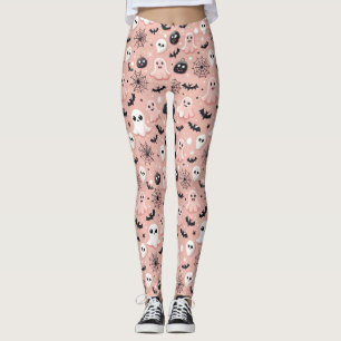 Leggings Fantômes roses et Halloween Motif sans couture