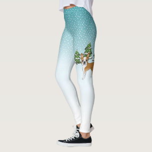 Leggings Faon Boston Terrier Dans Une Forêt D'hiver