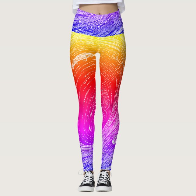 Leggings Fascinating Retro Orange Purple Yellow Vortex  (Devant)