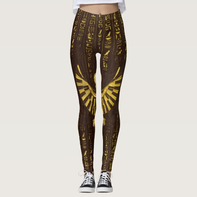 Leggings Faucon d'or et hiéroglyphes de Horus d'Egyptien (Devant)