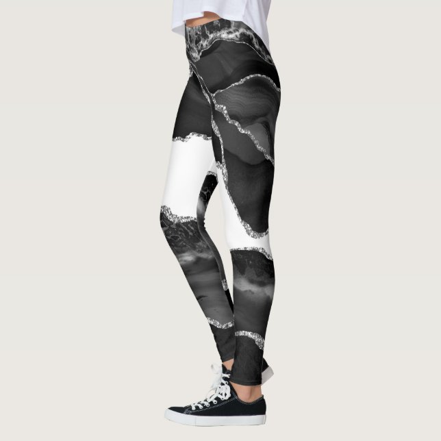 Leggings Fausse Agate Marbrée Noir Blanc Pierre Moderne Ten (Gauche)