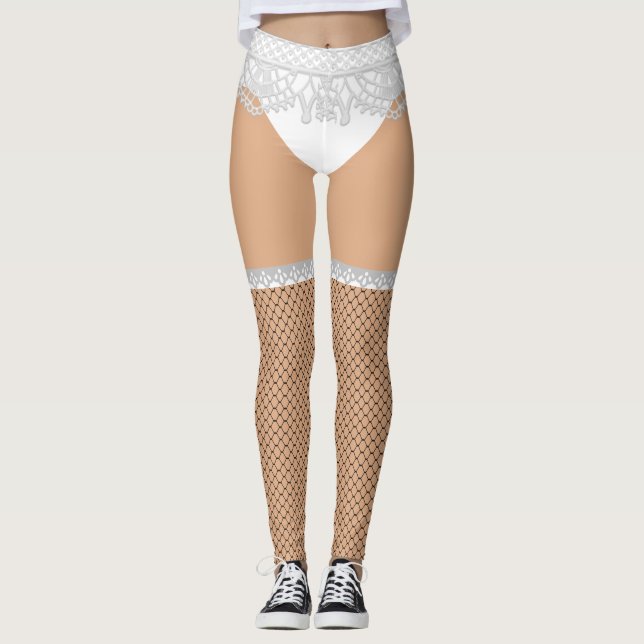 Leggings Fausse lingerie et bas résille | Infirmière coquin (Devant)