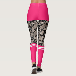 Leggings Faux Black Lace Fishnet avec Pink Short et Chausse