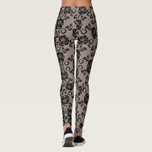Leggings Faux Black Rose dentelle patte - Votre couleur (Dos)