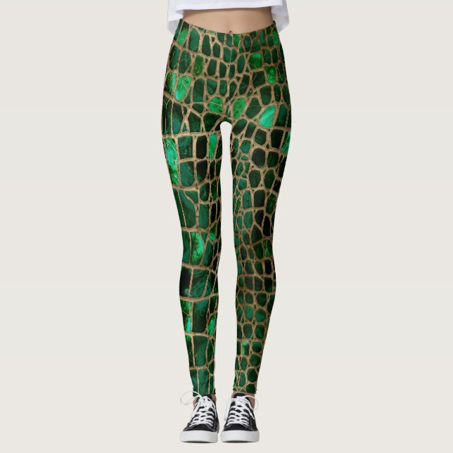 Leggings Faux Crocodile texture malachite et or (Devant)