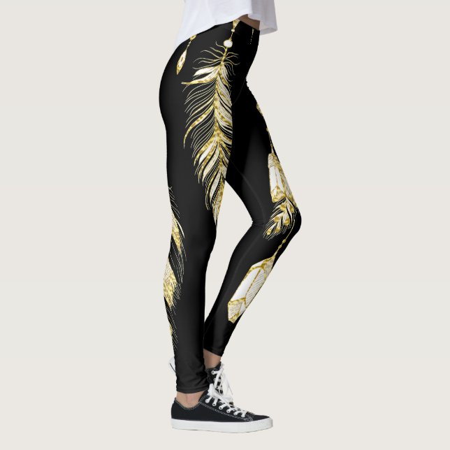 Leggings *~* Faux Gold Luxe Feathes & Crystals Chic Trendy (Droite)