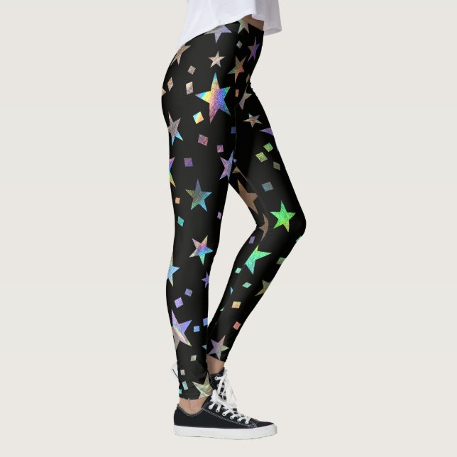 Leggings Faux Holographique Rainbow Stars Motif Chic Black (Droite)