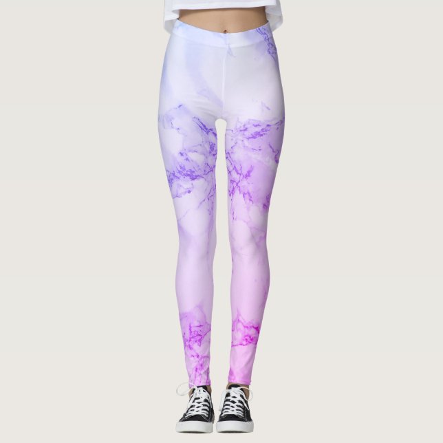 Leggings Faux Marbre Albâtre violet rose (Devant)
