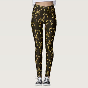Leggings Faux notes de musique or sur le noir brun