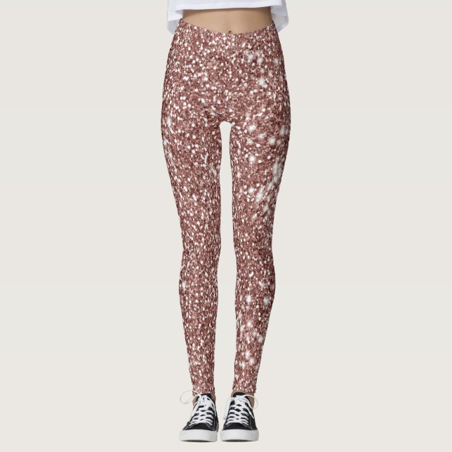 Leggings Faux Rose Parties scintillant or Look Texture (Devant)