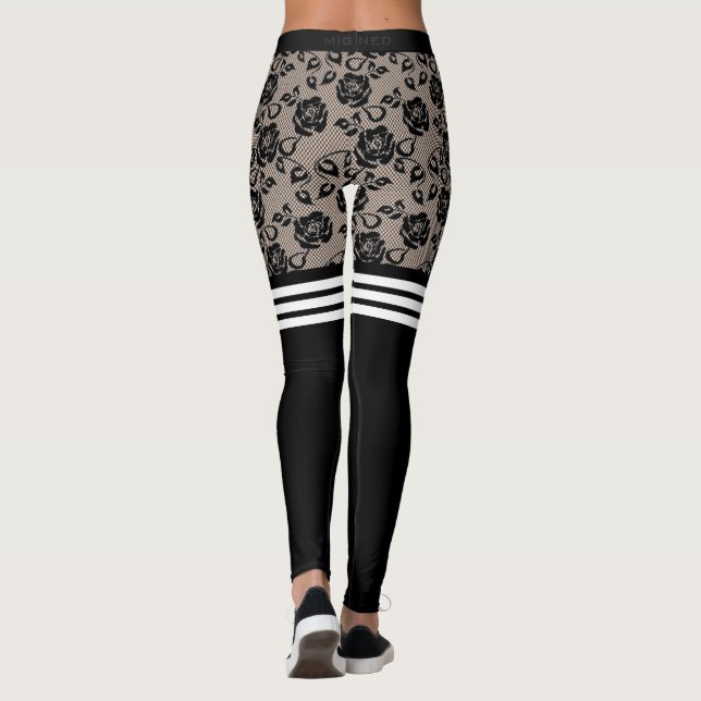 Leggings Faux Roses Noirs Dentelle Pêche Sur Les Chaussette (Dos)