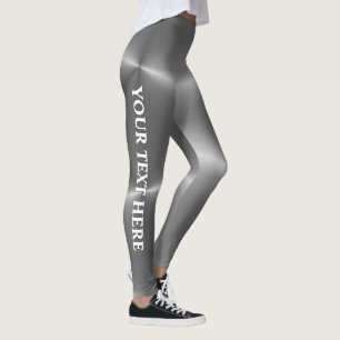Leggings Faux Silver Nom du texte personnalisable tendance