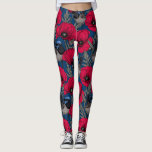 Leggings Fée et pavots<br><div class="desc">Fairy-wren et poppies, motif continu dessiné sur Illustrator.</div>
