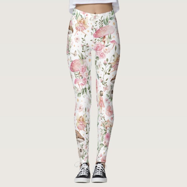 Leggings Fée Whimsical Enchanted Forêt rose Floral (Devant)