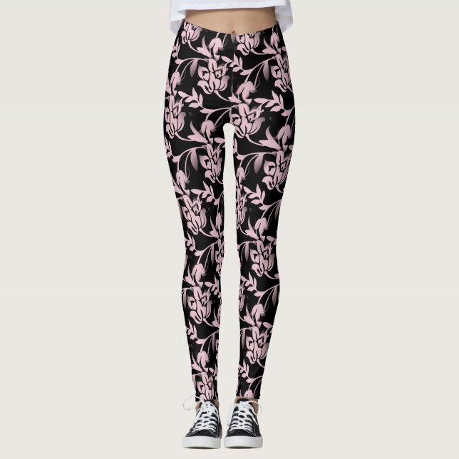 Leggings féminins, créatrice de fleurs rose/noir (Devant)