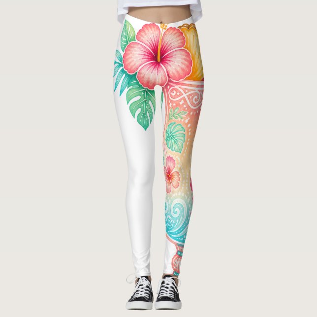 Leggings féminins floraux tropicaux pastel (Devant)