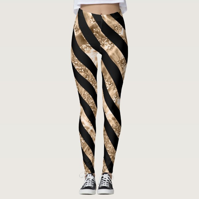 Leggings Femme Avec Bandes Noir Et Or (Devant)