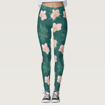 Leggings femme avec or feuille et rose