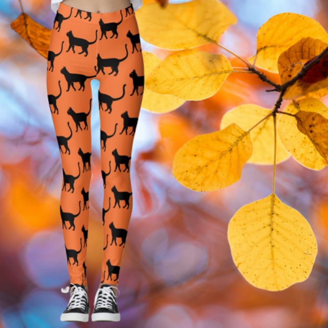Leggings Femme de chat Fou Noir Orange Tendance (Feeling Catty?)